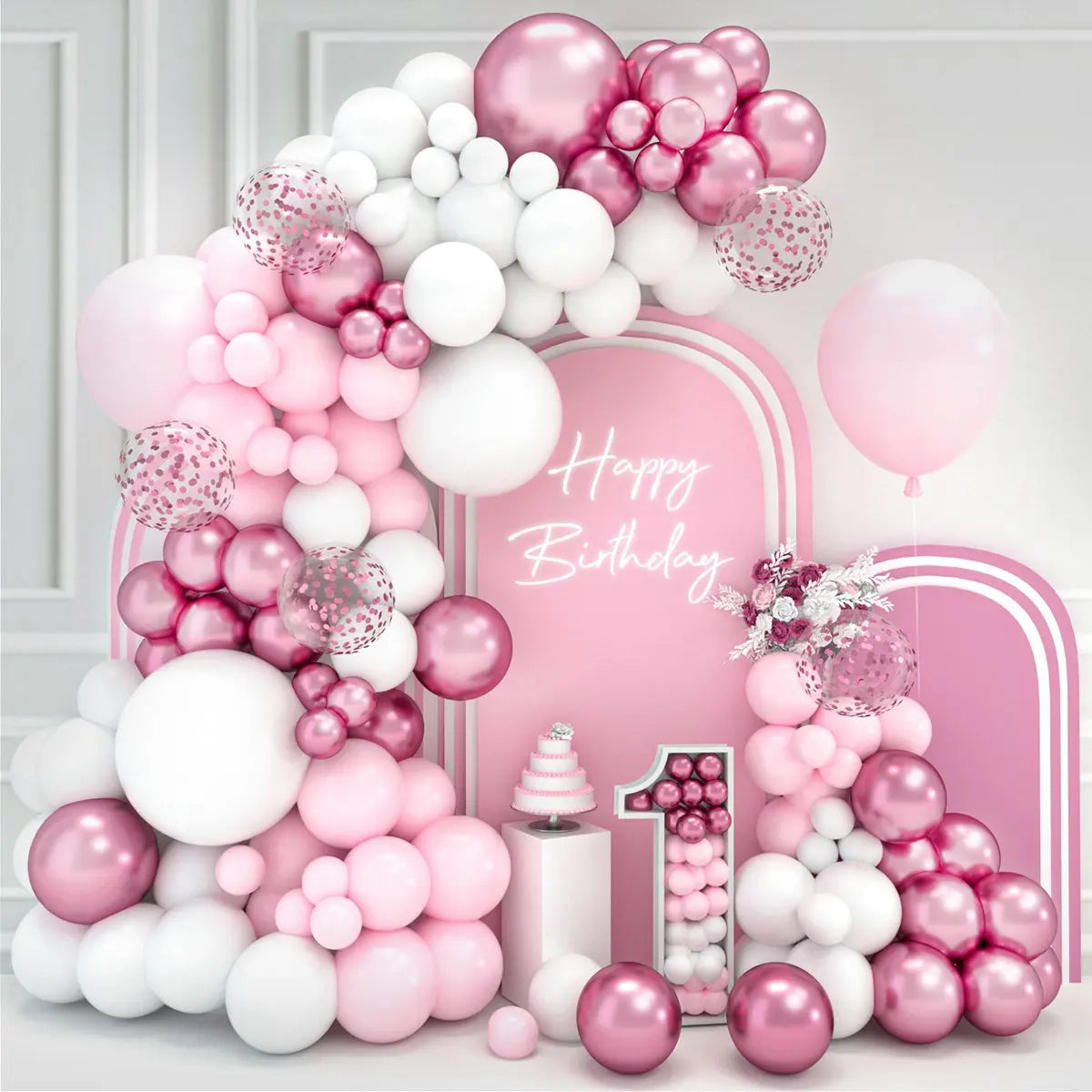 Pink White Balloon Garland Arch Kit Wedding Birthday Party Decorarion Kids Girl Baby Shower Party Supplies Confetti Latex Ballon